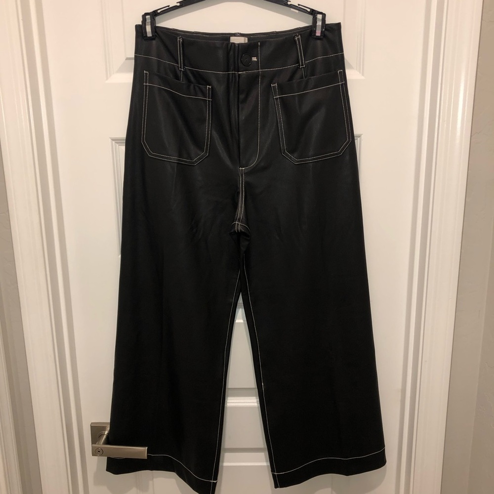Anthropologie The Colette Faux-Leather Top-Stitch Crop Wide-Leg Pants Maeve 31